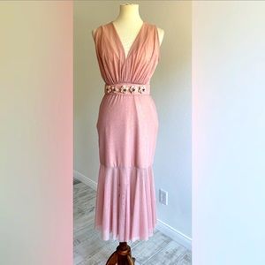 Bijan Andre Atelier golden pink tulle midi dress with belt. Size M. Brand New